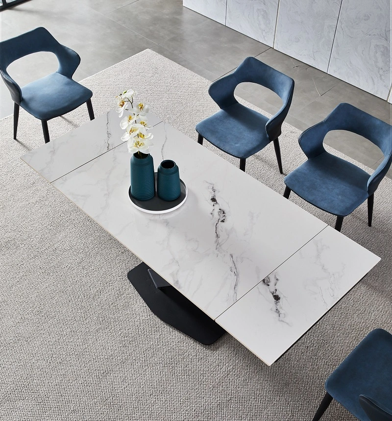 Modern and Extendable Sintered Stone Top Steel Base Dining Table