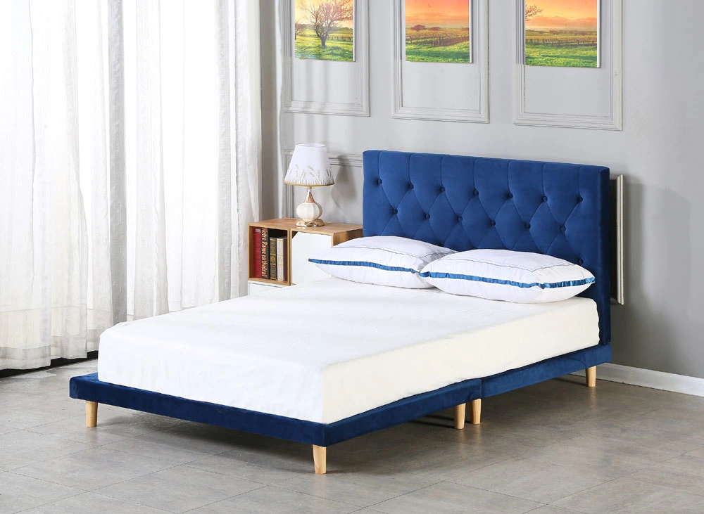 Luxury Modern Design Bed Room Furniture Velvet Tufted Wood King Size Bed